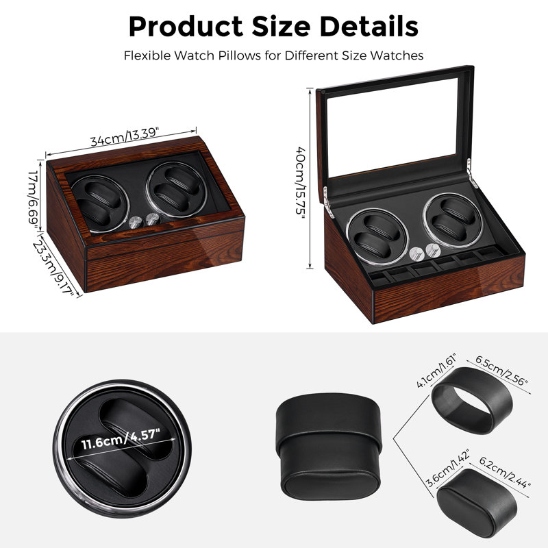 Laydon 13.4" Watch Display Box Automatic Rotation 4+6 Watch Winder Box