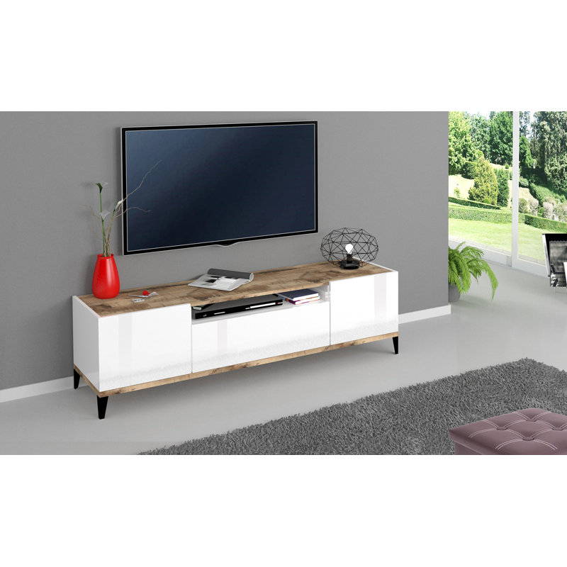 Kossowski TV Stand for TVs up to 60", White Glossy/Maple Pereira