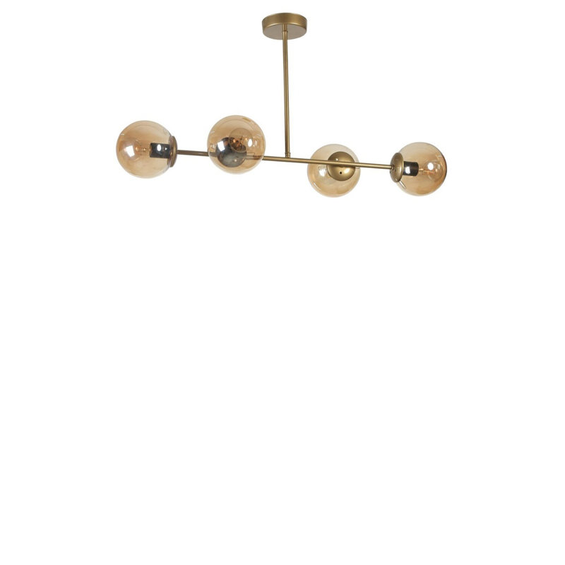 Élégant lustre en métal avec capuchon en verre, finition ambre et or, 35,4 x 5,9 pouces | Douille E27, 40 W maximum, hauteur totale: 25,6 pouces | Éclairage élégant pour le salon, la salle à manger et les entrées, conforme à la norme IP20