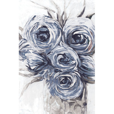 Navy Floral - Wrapped Canvas Painting