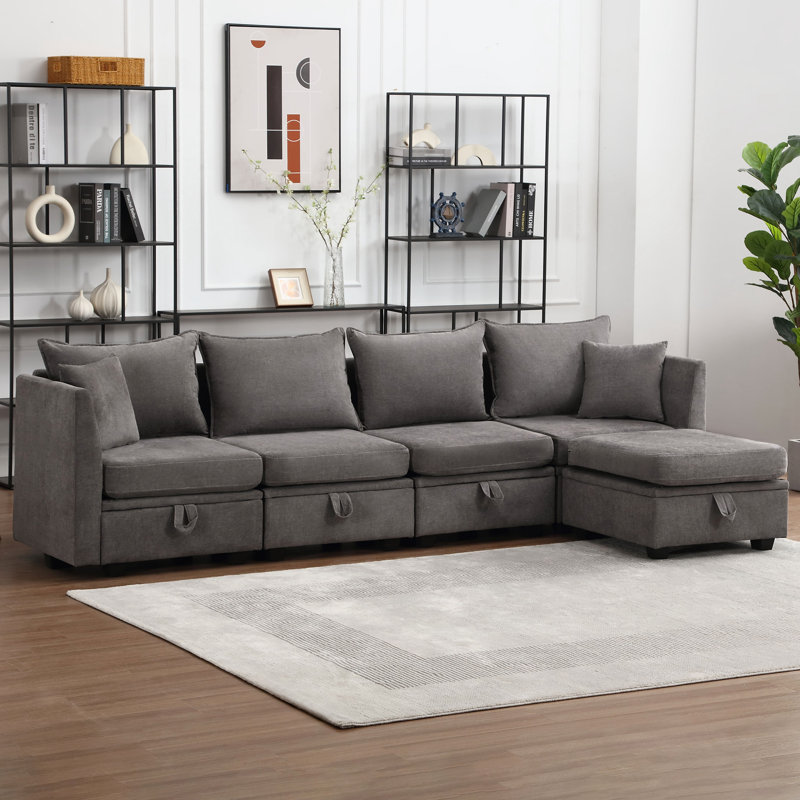Canapé modulaire modulaire, canapé convertible avec rangement, ensemble de canapé modulaire avec canapé-lit, canapé modulaire flexible en tissu pour le salon (canapé 5 places)