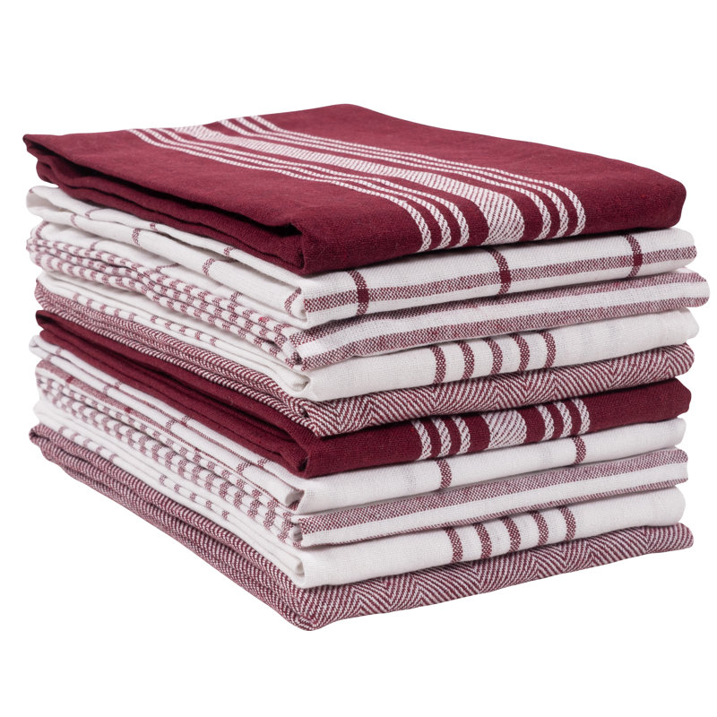 Cotton Stripe Jacquard Tea Towel Kitchen Towel, Oxblood