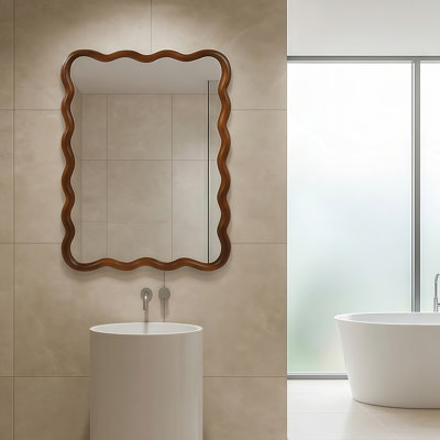 Wavy Rectangle Solid Wood Decorative Wall Mirror For Bedroom And Bathroom | Gift Idea
