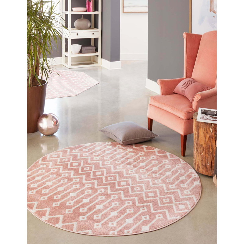 Tapis géométrique rose / blanc Ashfield, Rond 3 pi