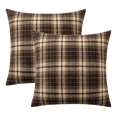Tartan Plaid Throw Pillow Covers Fall 20x20 Inch Coffee Brown,Pack of 2 Vintage Scottish Pillow Covers, Autumn Decorations Farmhouse Cushion Cases, for Couch Sofa Bedroom Home Accent