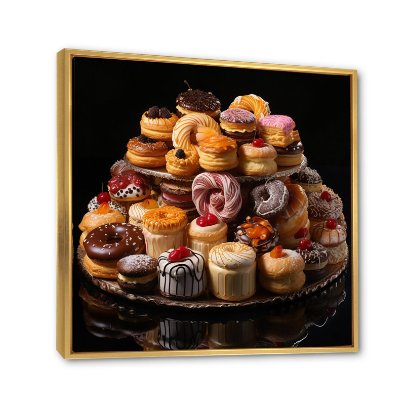 Sweet Pastries V - Desert Wall Art Living Room, Cadre flottant doré, H 16 po x l 16 po x P 1 po