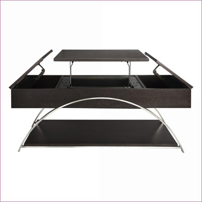 Bois espresso & amp; Table basse chromée à plateau relevable pour le salon avec rangement caché