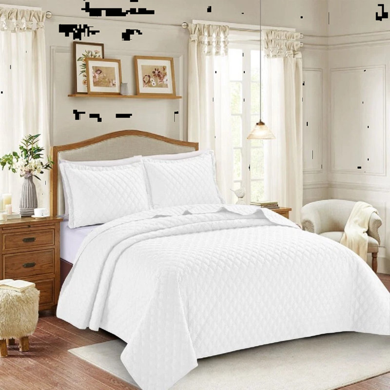 Microfiber Bedspread with Pillow Shams Included, Double Bedspread + 2 Standard Shams, White