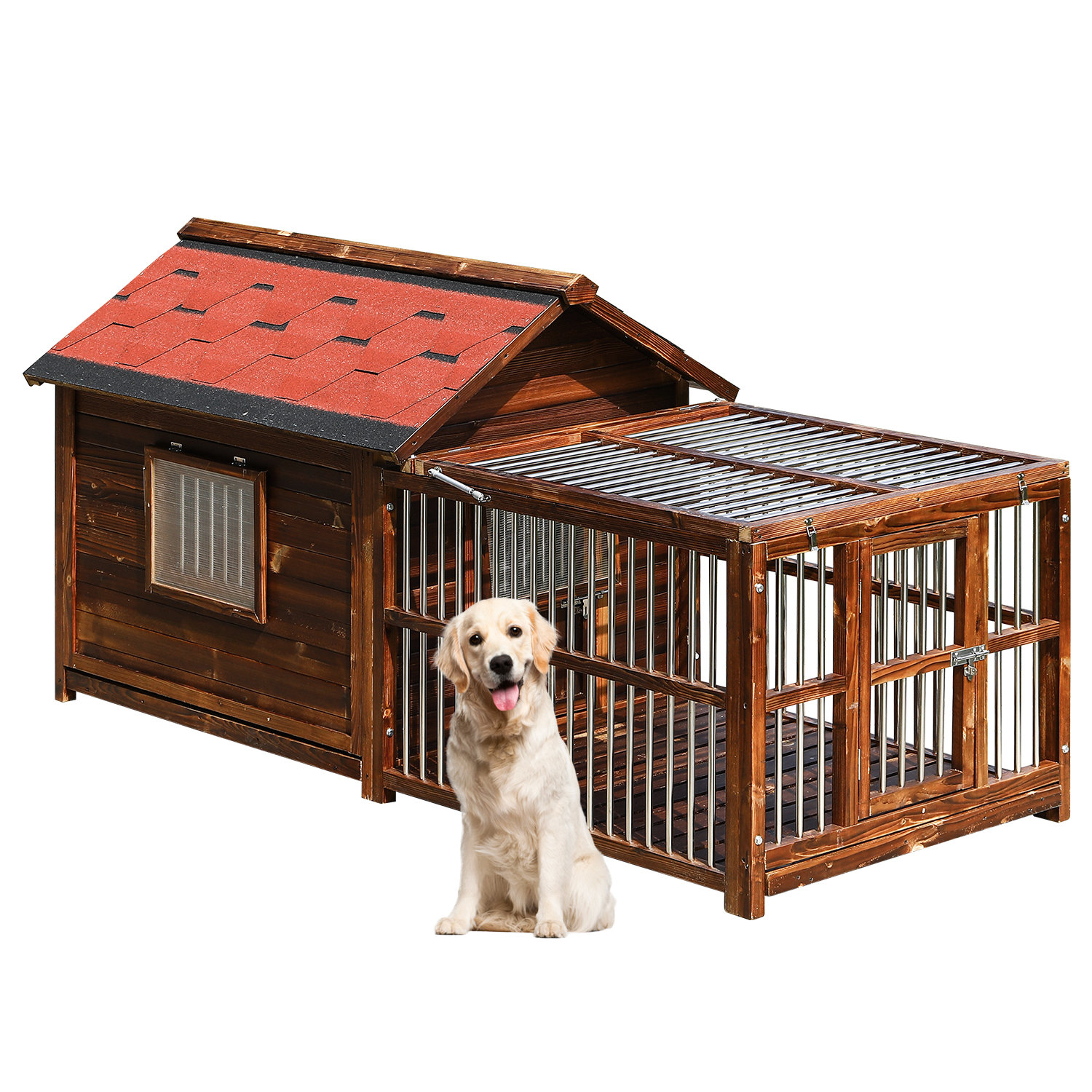KZLAA Luxury Solid Wooden Dog House with Fence Wayfair