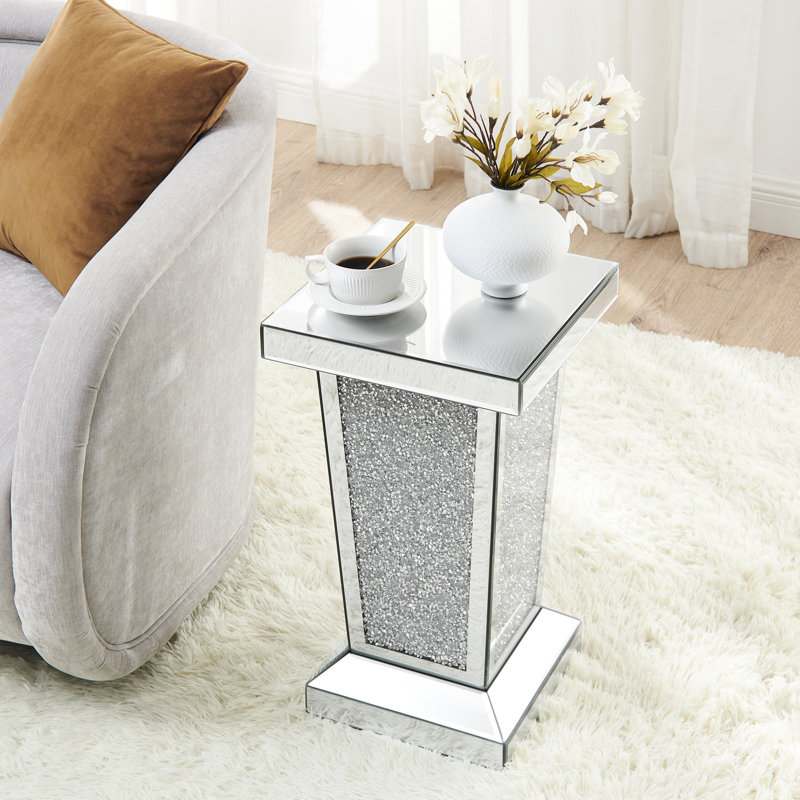 Silver Mirrored End Table With Crystal Inlay (Only Including Table)