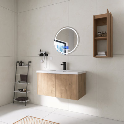 36" Wall Mounted Bathroom Vanity Set With Resin Sink And Wall Cabinet