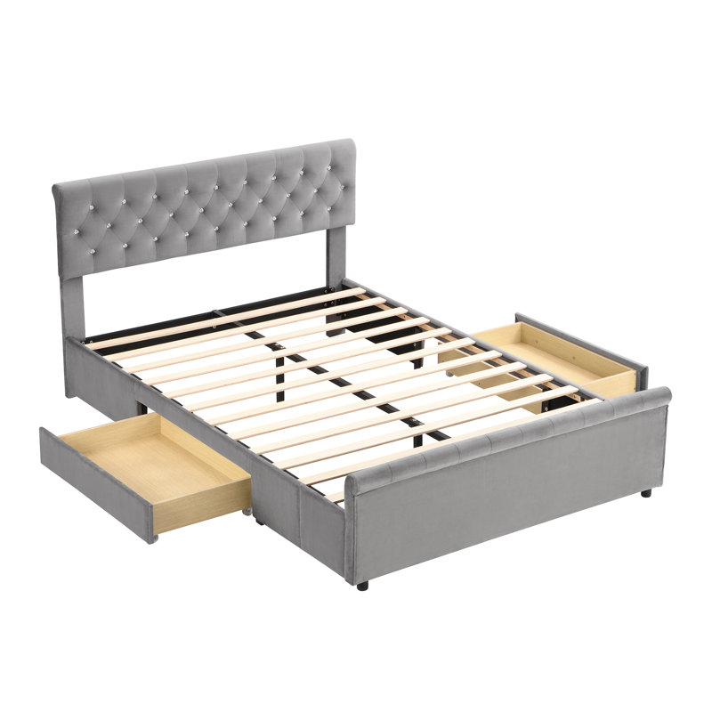 Farquhar Upholstered Storage Bed, European Double (140 x 200cm), Grey