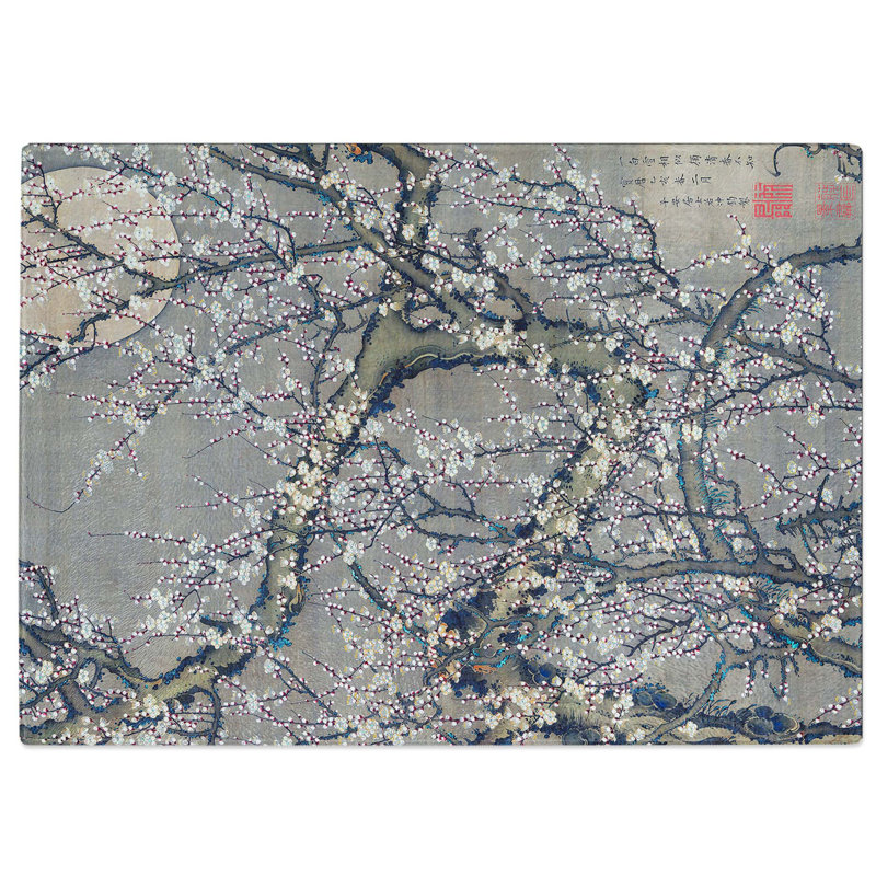 Tempered Glass White Plum Blossom and Moon by Ito Jakuchu Chopping Board, 39 cm W x 28.5 cm L