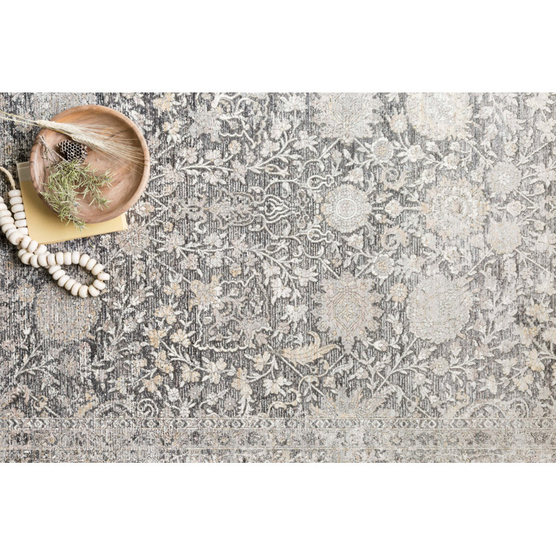 Robledo Oriental Charcoal/Sand Area Rug, Rectangle 3'7" x 5'