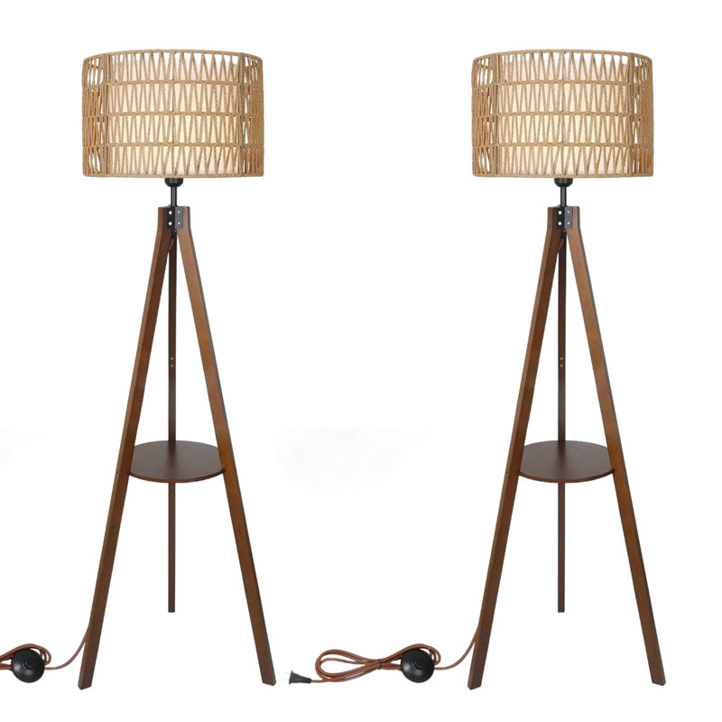 Lampe trépied sur pied en rotin (ensemble de 2)