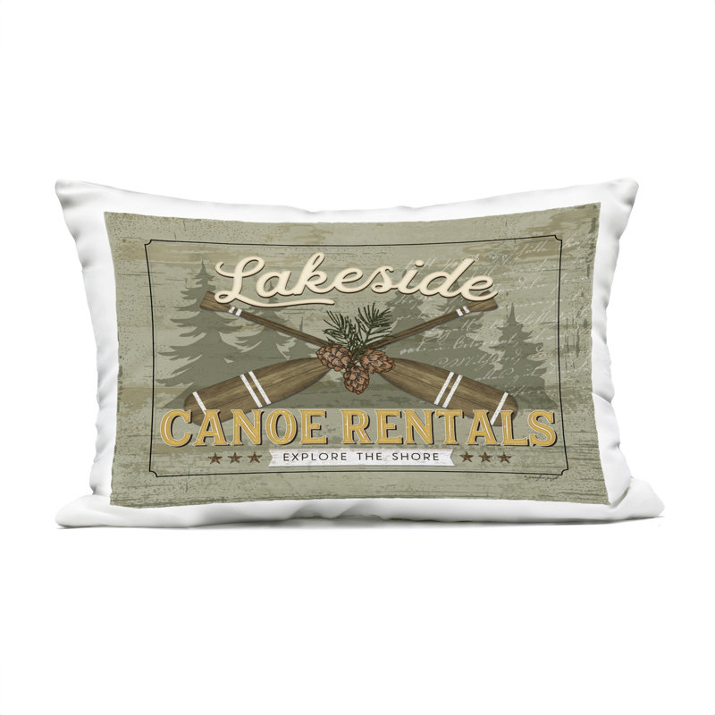 Oreiller d'extérieur imprimé Lakeside Canoe