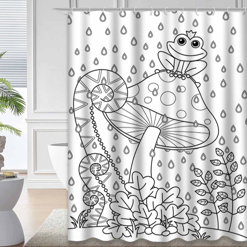 Rideau de douche avec 12 crochets Doodle, L 72 po x l 72 po