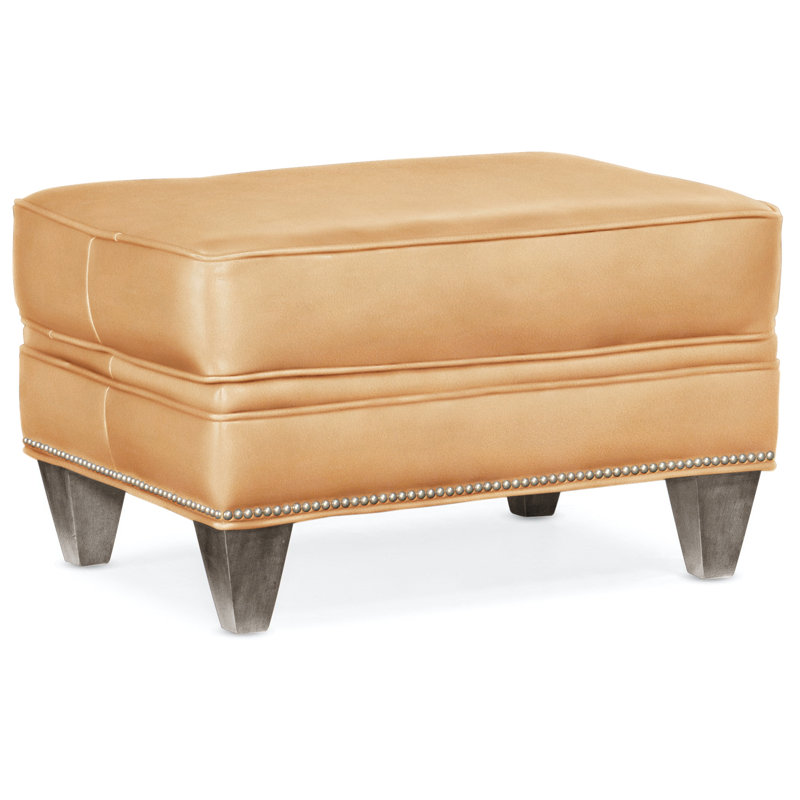 Reddish Ottoman, Stone, Anilina Cacao Genuine Leather, Pewter