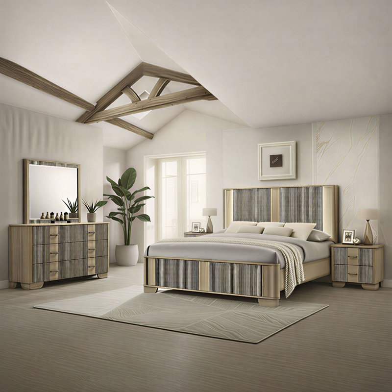 Ensemble de chambre à coucher 6 pièces, grand lit, commode, miroir, commode et 2 tables de chevet Rosner Rosner, Grand lit