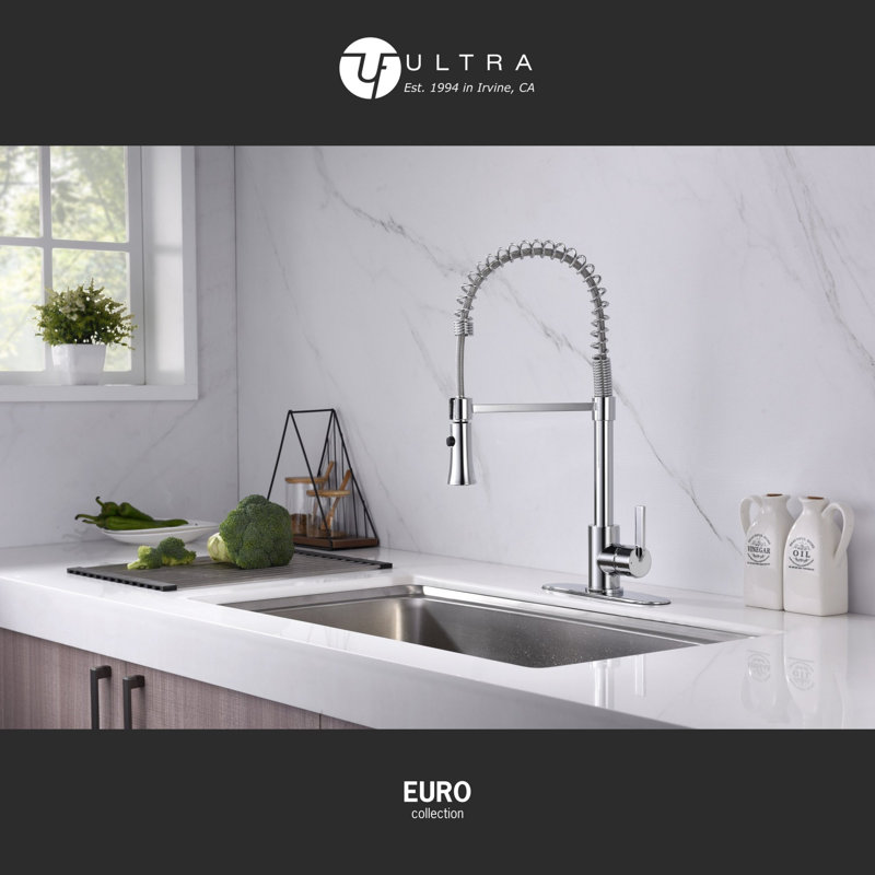 Prime Collection High-Arc Single Handle Kitchen/Bar Faucet with 2-Function Pull-Down Spring Spout Sprayer - Chrome Polished