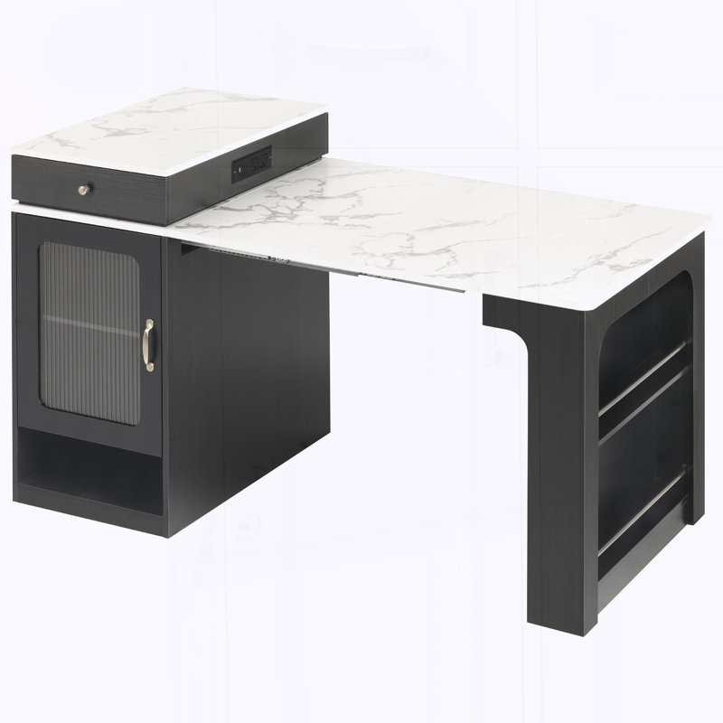 Kitchen Island with Extendable Dining Table, Kitchen Storage Table with Double-sided Storage, Black