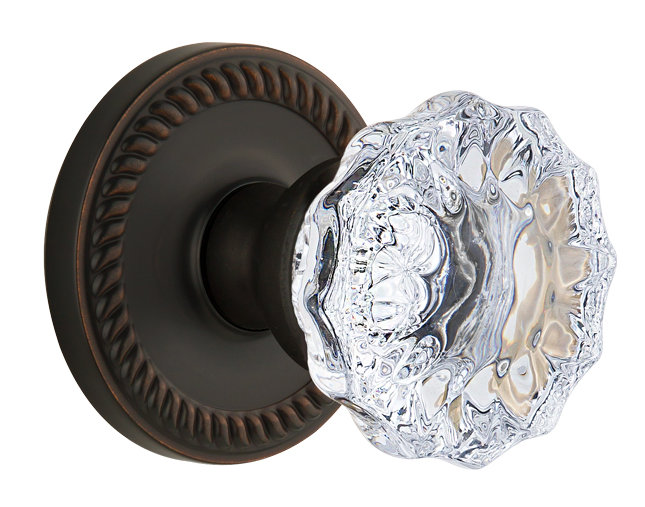 Grandeur Newport Rosette Passage with Fontainebleau Crystal Door Knob, Timeless Bronze, 2 3/8"