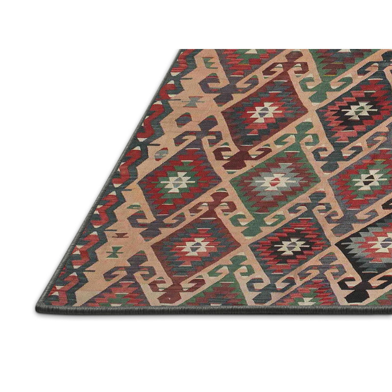Tapis traditionnel vert / rouge / noir Alisja, Rectangle 5 pi x 7 pi