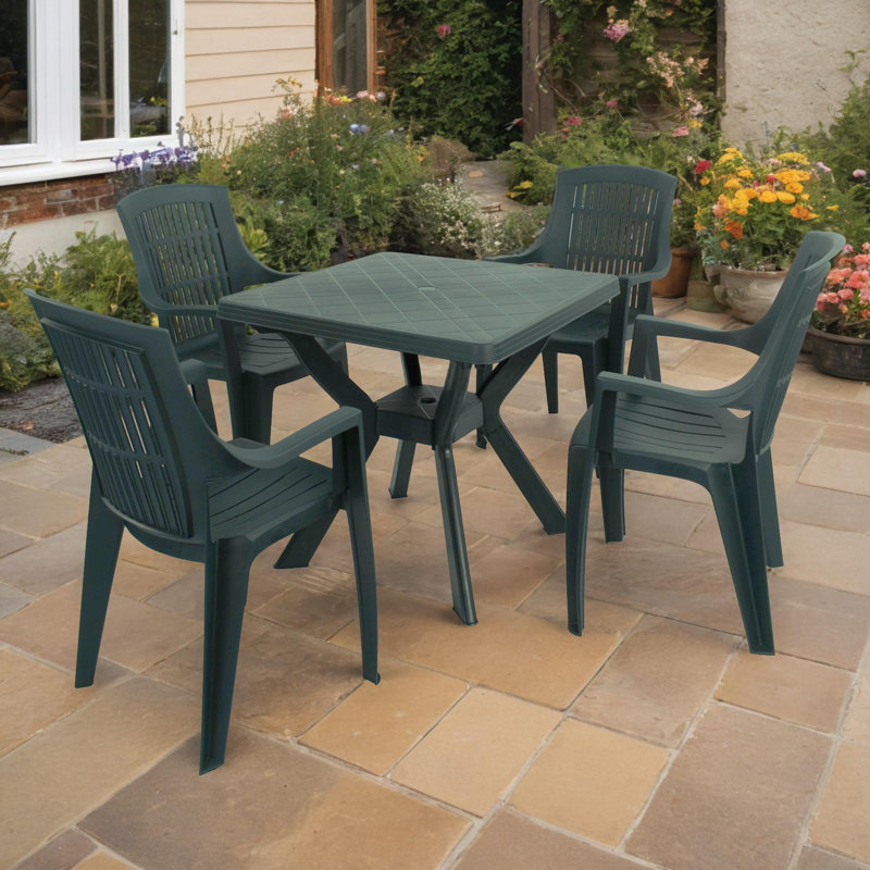 Turin Square Table with 4  Chairs Garden Set, Green