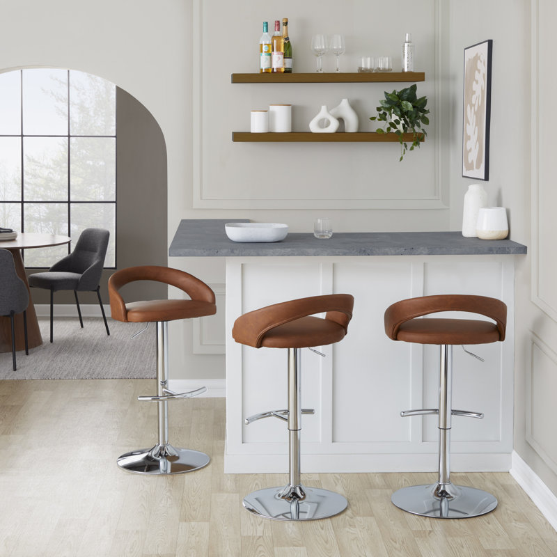 Tabouret de bar Laurenzio, Chameau / similicuir, Chrome chrome