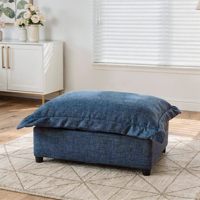 Plush Upholstered Chenille Ottoman Bench – Cloud Cushion Footrest with Oversized Soft Top, Purple