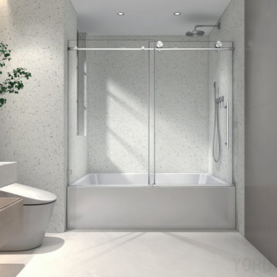 6063 Brushed Nickel Frameless One Fixed And One Shifted Shower Door,70mm 304 Stainless Steel Large Pulleys With Adjustable Soft Closing Function,With Nano Easy Cleaning,Stick Explosion-Proof Menbrance