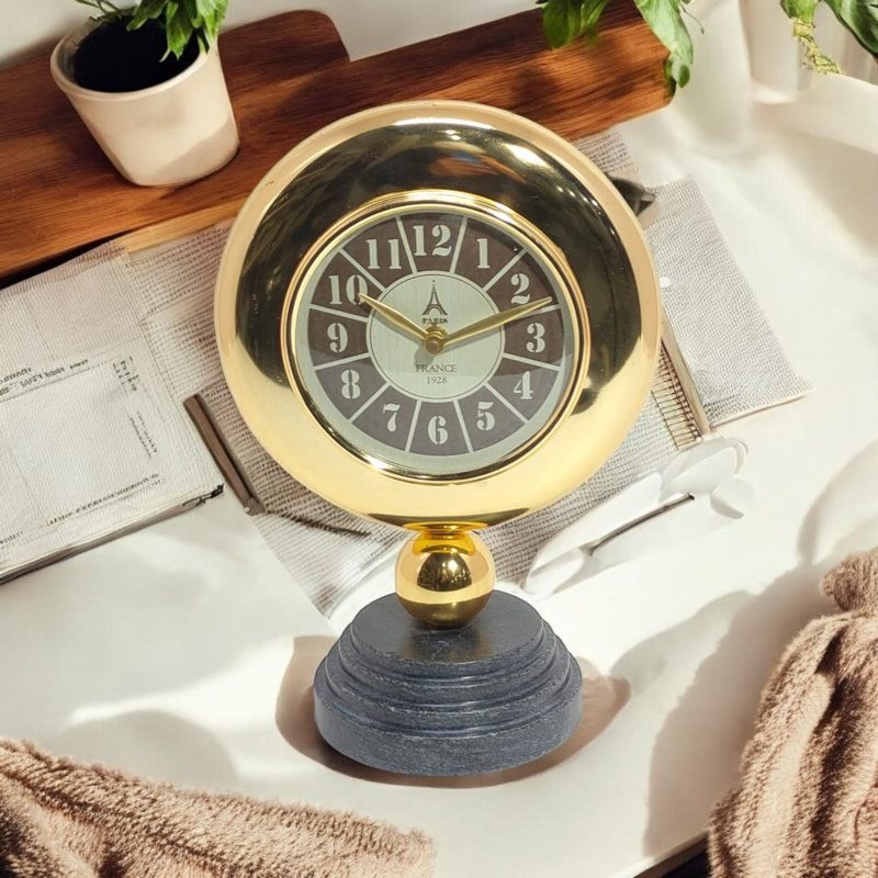 Traditional Numerical Metal Quartz Movement / Crystal Tabletop Clock Gold
