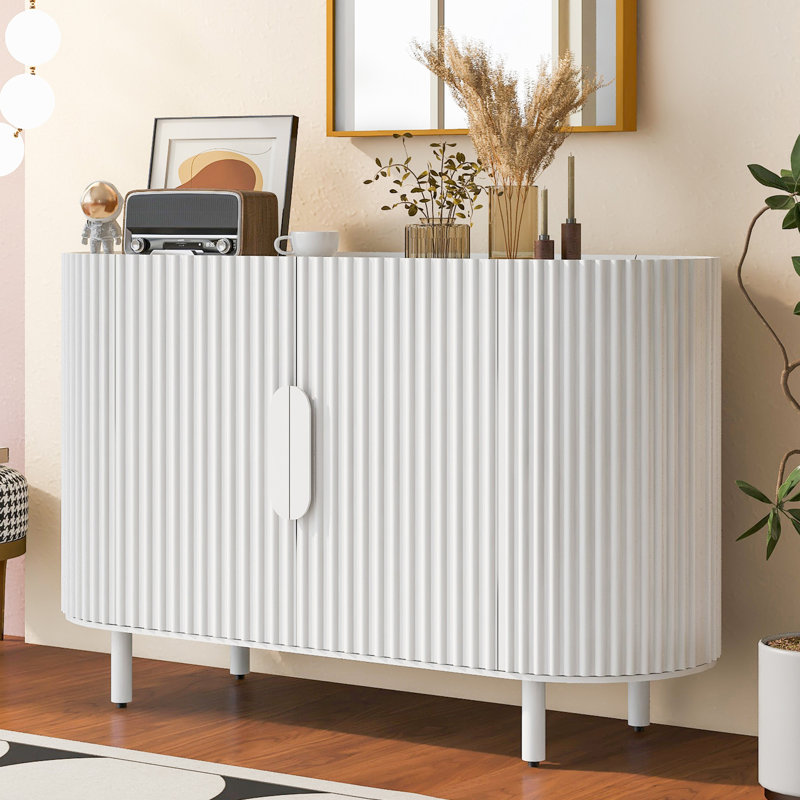 Curved Design Light Luxury Sideboard With Adjustable Shelves, White