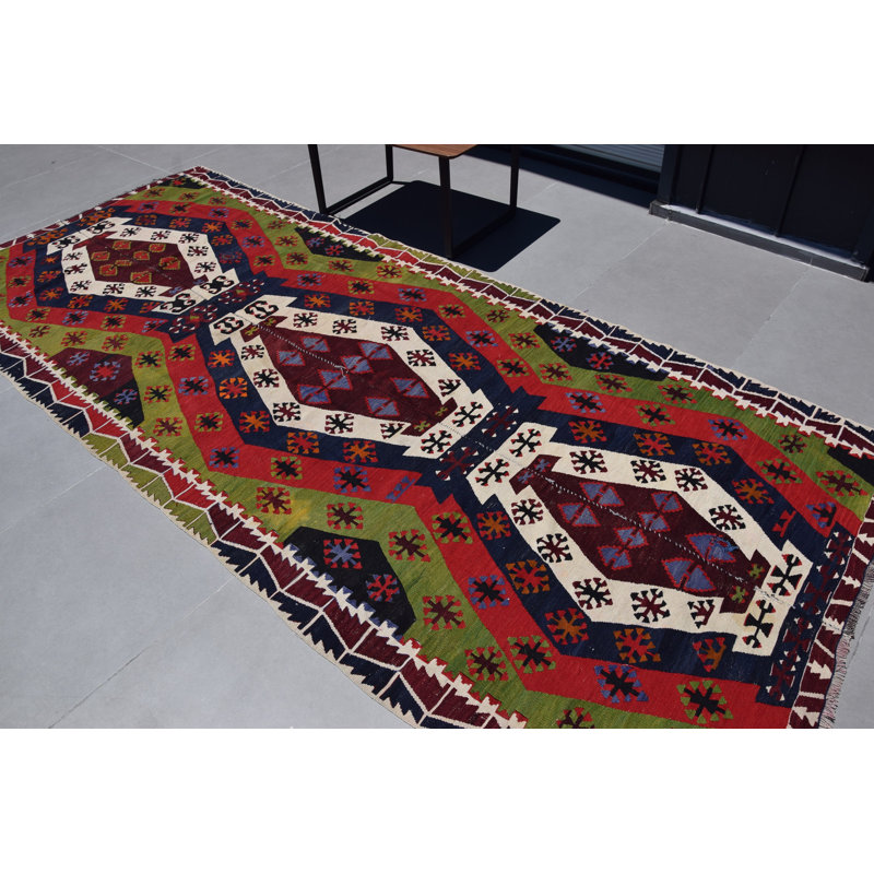 Tapis de couloir kilim en laine fabriqué à la main avec un style antique pour un décor de couloir et un motif géométrique