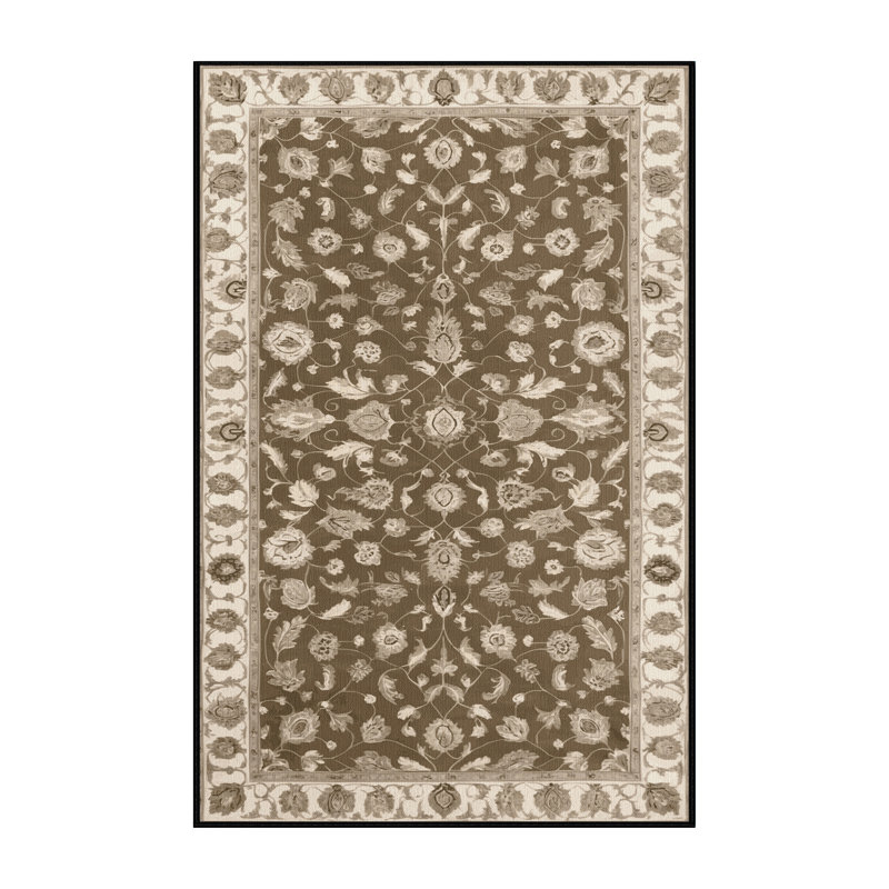 Tapis brun Tabriz lavable à la machine, Rectangulaire 7 pi x 10 pi
