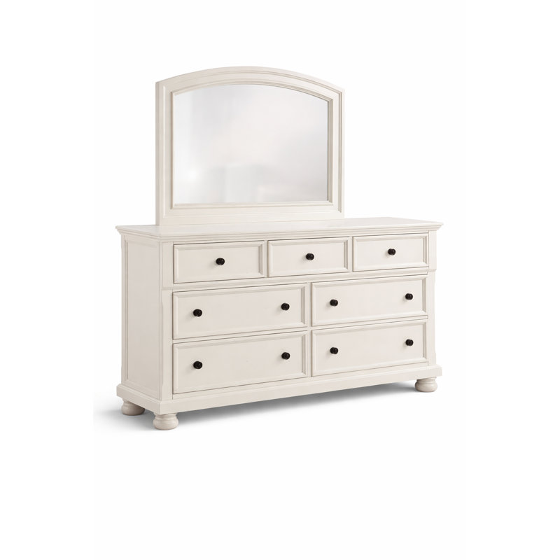Ensemble de commode et miroir à 7 tiroirs avec plateau caché pour bijoux Aurane 65,25 po Aurane, Blanc