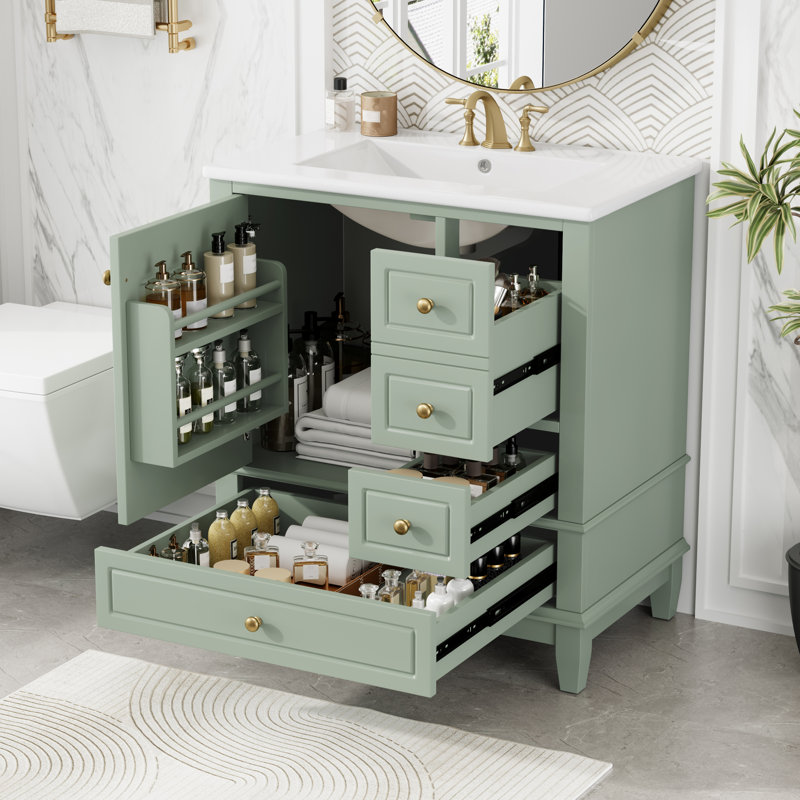 Jarrod 30'' Bathroom Vanity With Ceramic Sink, Gold, Light Green