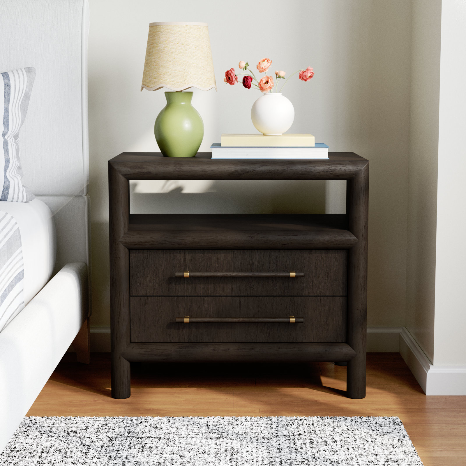 Colleen 2-Drawer Acacia Nightstand, Basalt Gray