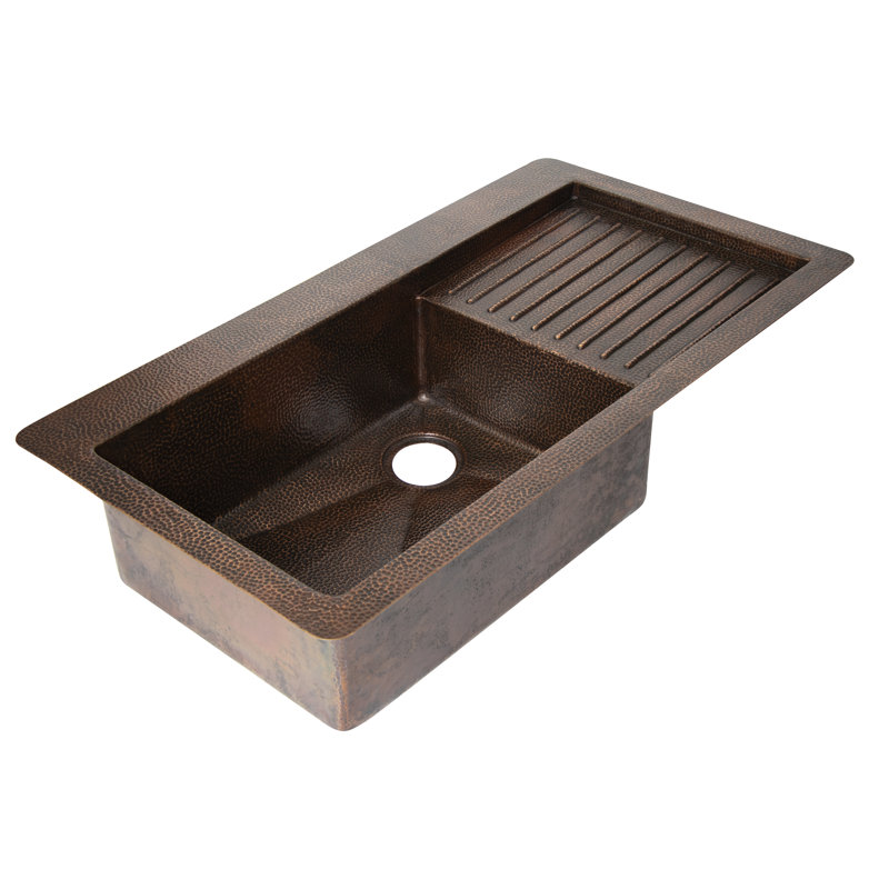 40" Hammered Copper Kitchen Sink with Drainboard – Single Bowl kitchen sink, Drop-In Installation, Bronze Finish, Handcrafted Copper Sink