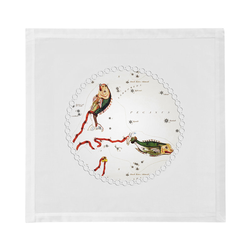 Zodiac Pisces Cotton Sateen Dinner Napkins, White