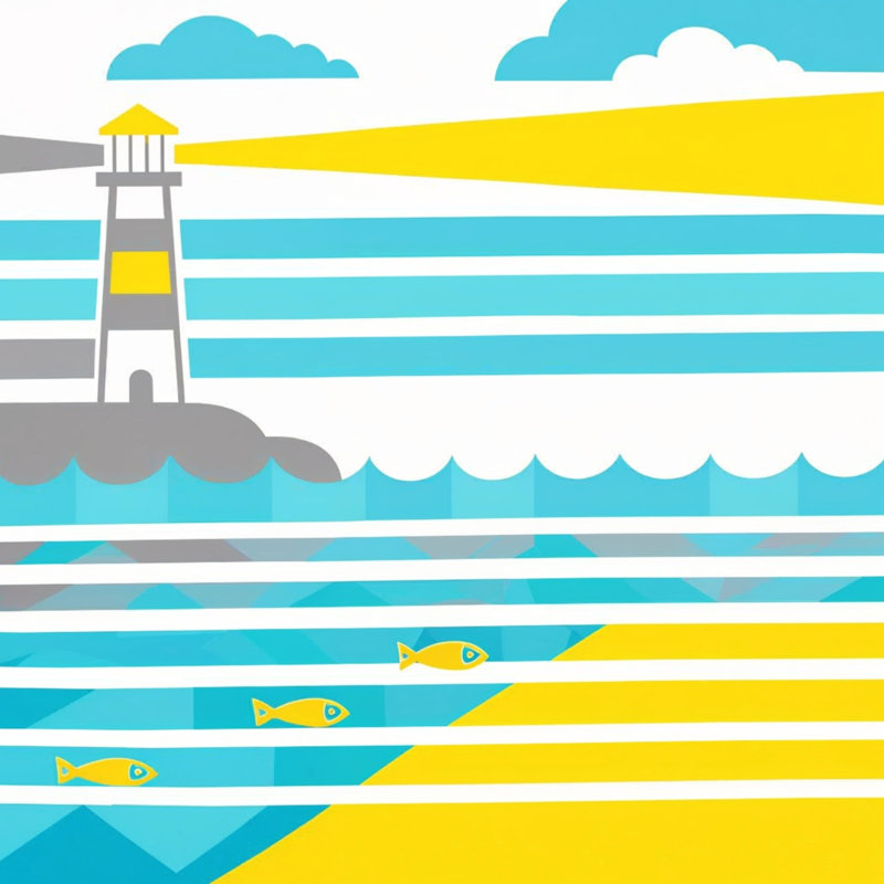 Couvertures illustrées de paysages marins avec phare, L 50 po x H 60 po, Jaune et bleu ciel vif