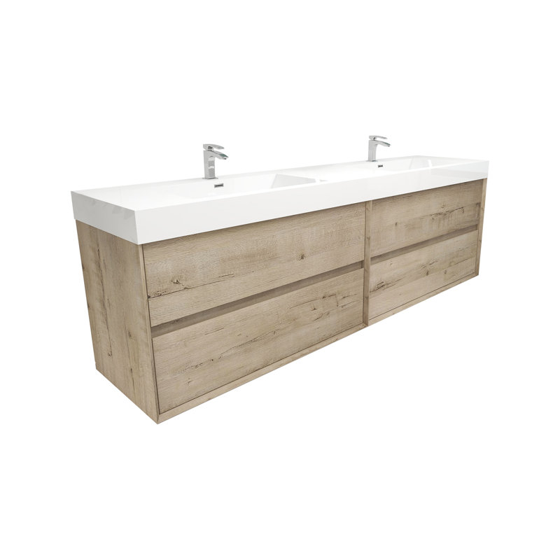 83.4'' Double Bathroom Vanity with Acrylic Top, Light Oak