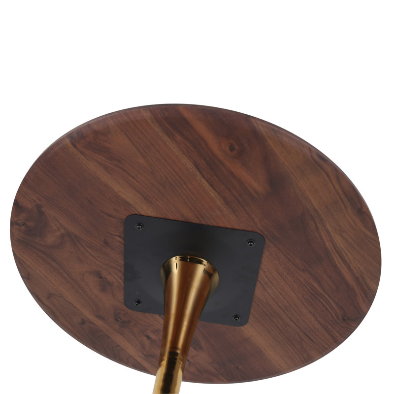 Table de salle à manger 31,5 "en noyer avec pieds dorés, Noyer / doré, Bois