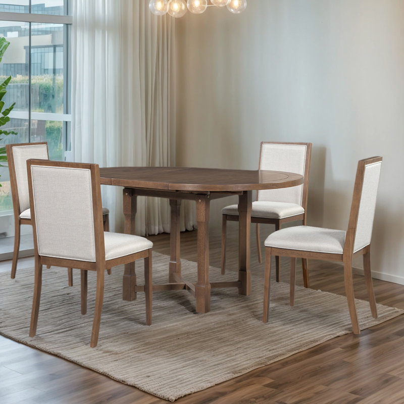 Ensemble de table de salle à manger extensible Farmhouse pour 4 à 6 personnes avec chaises rembourrées, Brun, Brun, Brun
