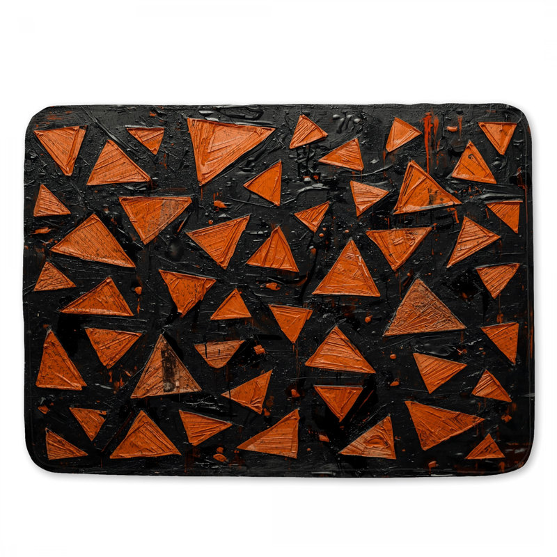 Tapis de bain orange à triangles noirs, L 24 po x L 17 po