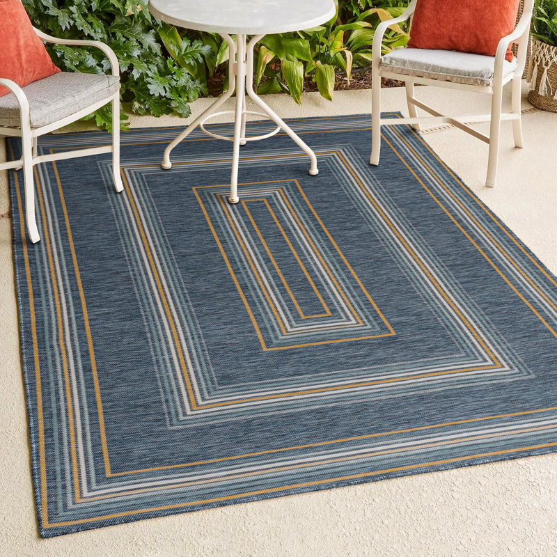 Argo Classic Nautical Mitre Stripe Reversible Machine-Washable Navy/Cream Indoor/Outdoor Rug, Rectangle 5'3" x 7'7"