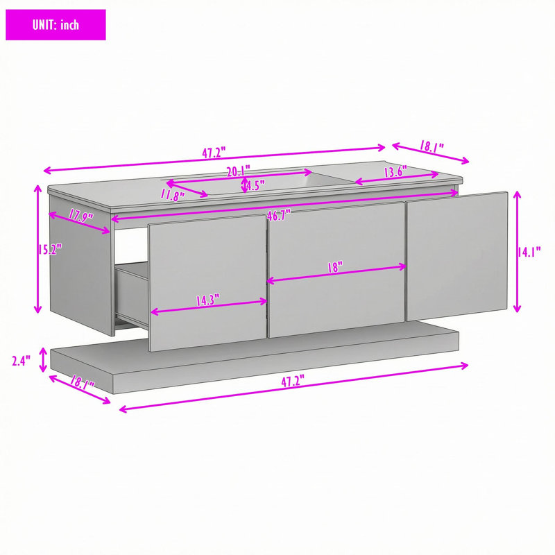 Meuble-lavabo moderne flottant avec tiroirs de rangement spacieux et comptoir intégré