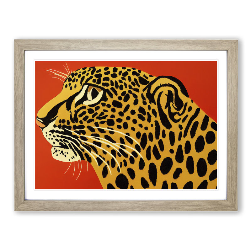 Artistic Leopard - Single Picture Frame Print, Oak, 46cm H x 64cm W