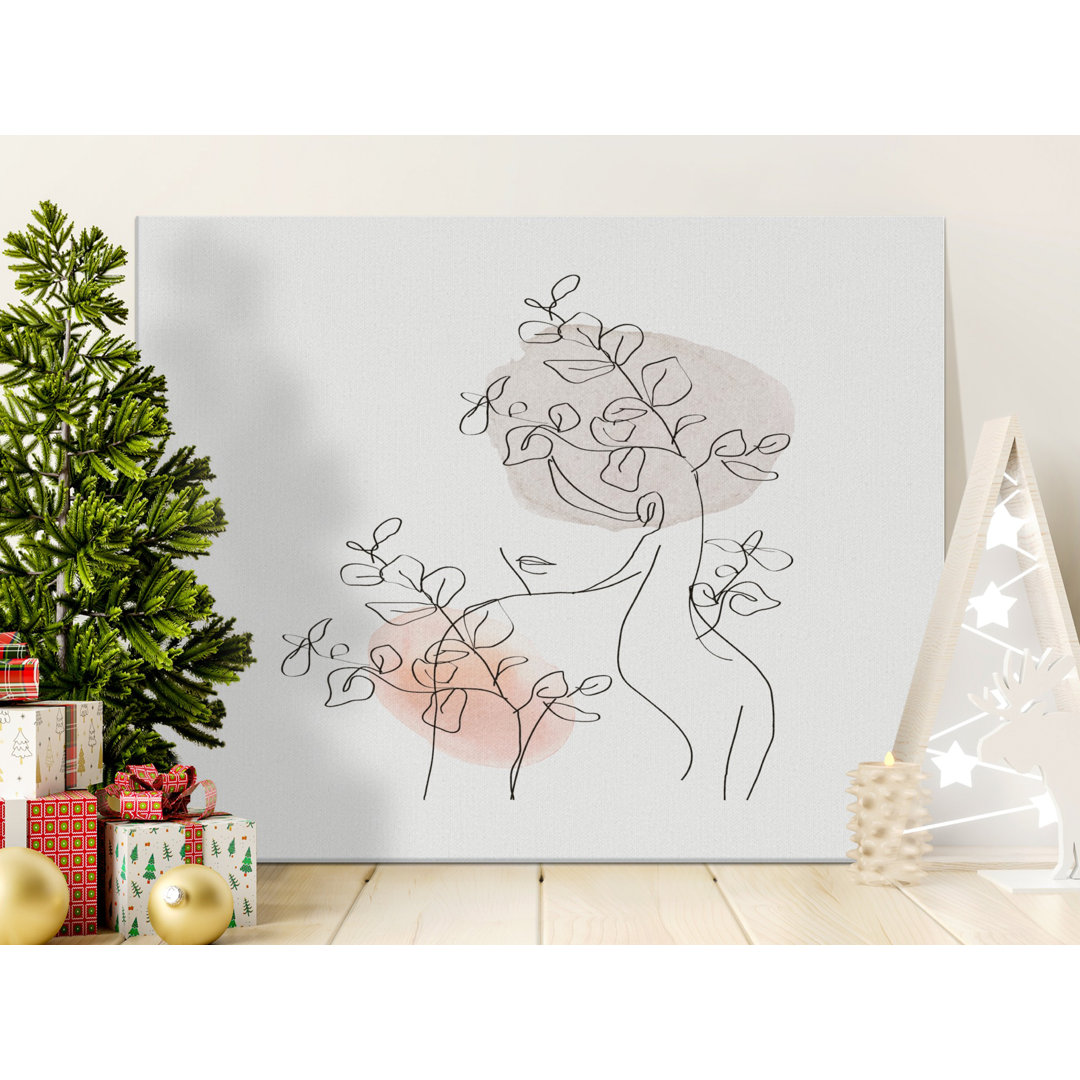 Line Art Canvas, Minimalist Woman, Botanical Wall Art, Gallery Wrapped Canvas Print, Ready to Hang, Modern Home Decor, Archival Quality