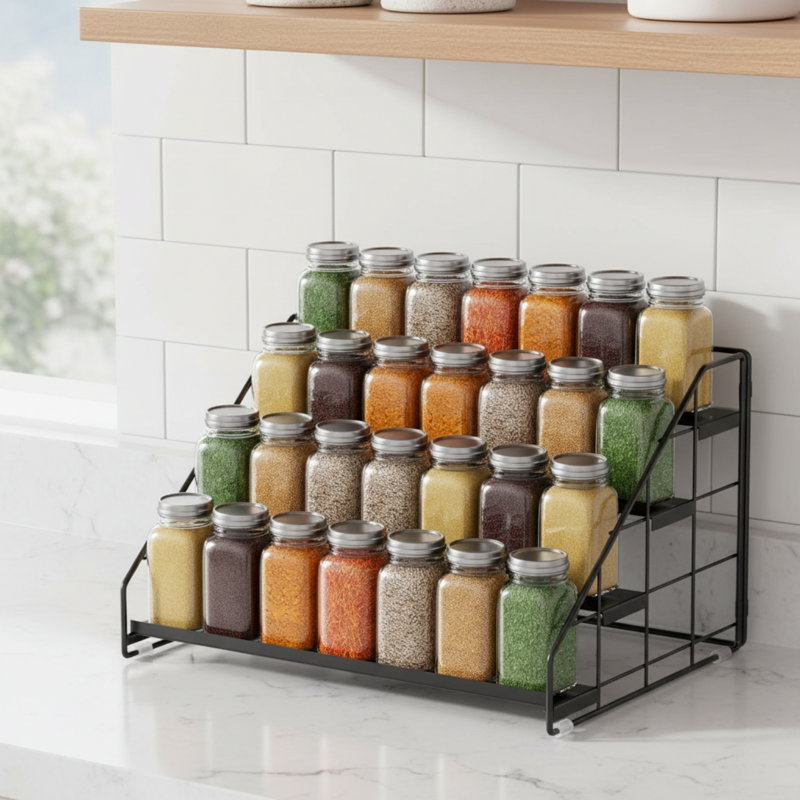 Support à épices réglable à 4 niveaux pour armoire, comptoir ou garde-manger noir